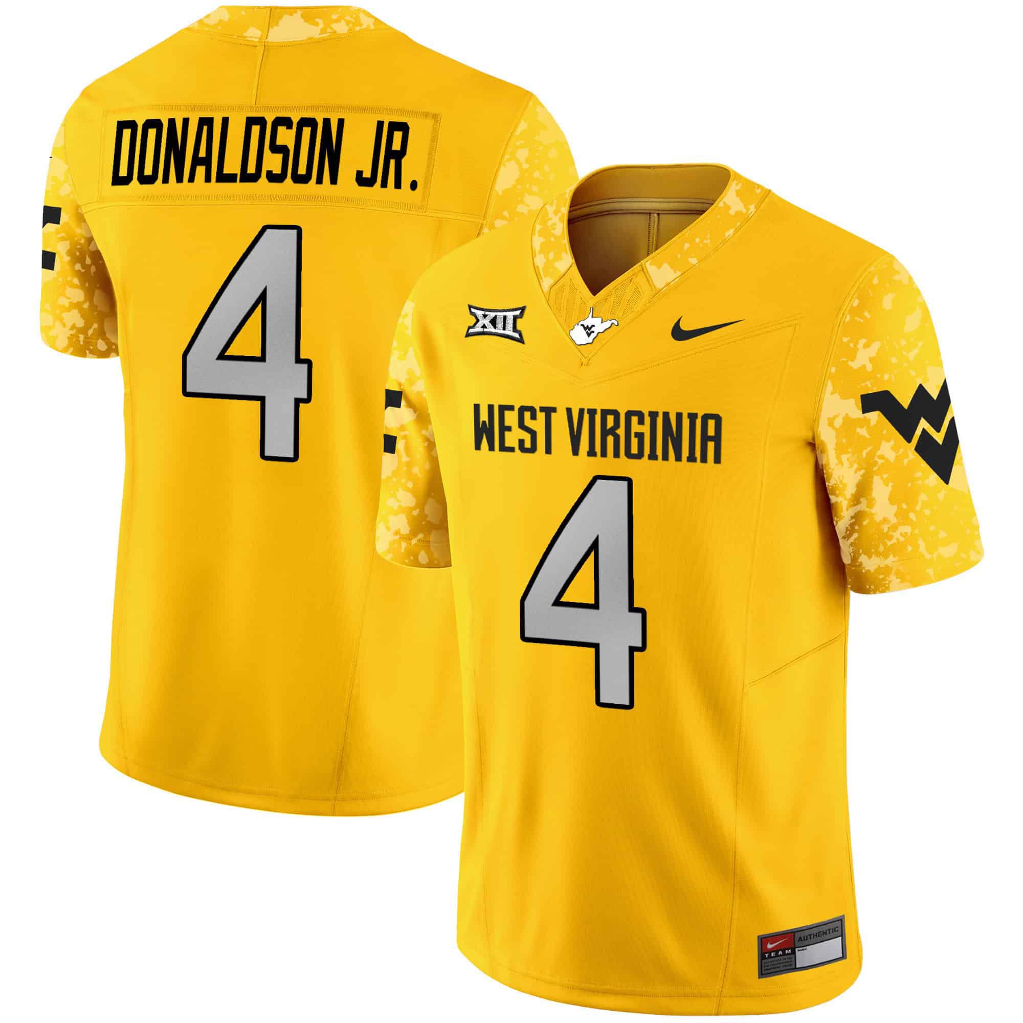 Men West Virginia Mountaineers #4 Donaldson jr Yellow 2024 Nike Vapor Limited NCAA Jersey